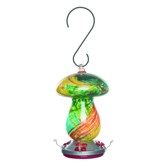 Glass Mushroom Hummingbird Feeder