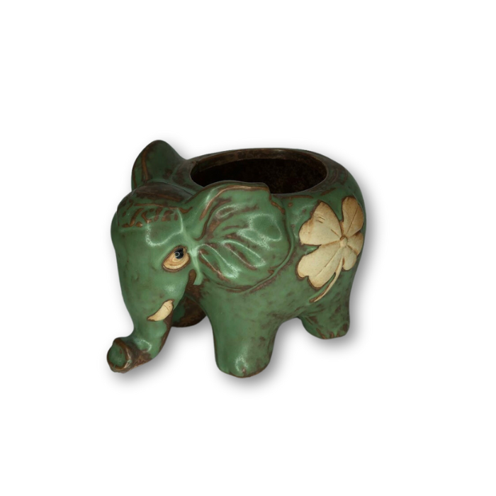 Green Elephant with Four Leaf Clover Flower Pot Planter