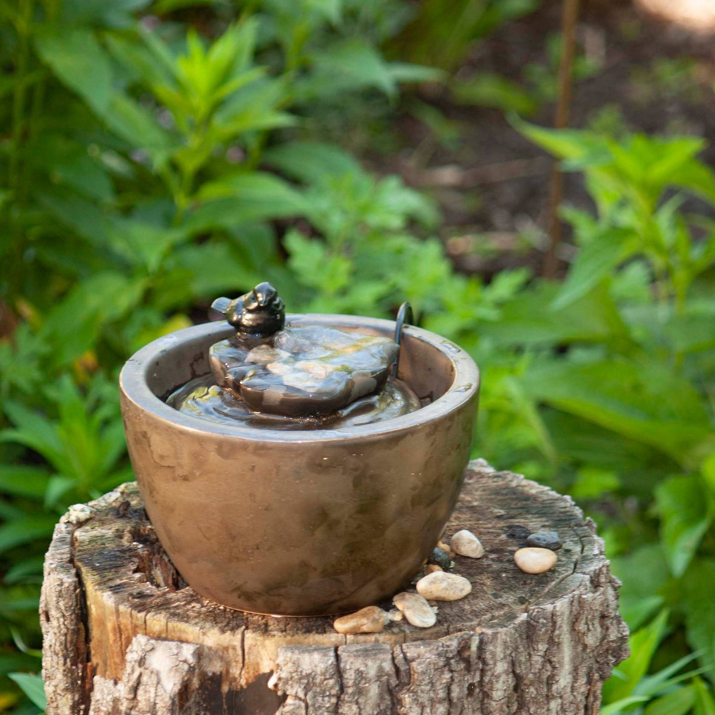 Bronze Bird on Leaf Mini Water Fountain