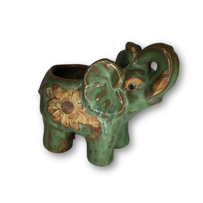 Green Elephant with Flower, Pot Planter