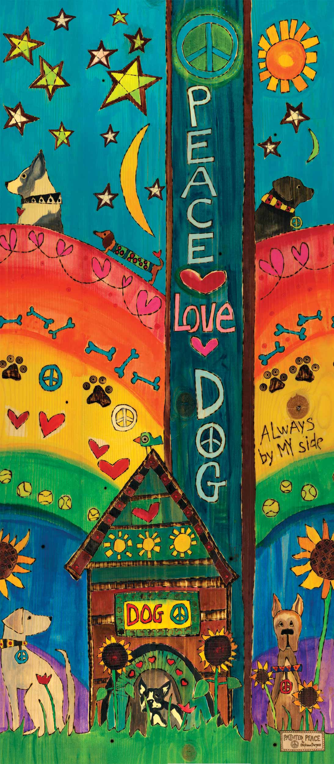 16" Mini Art Pole Peace Love Dog
