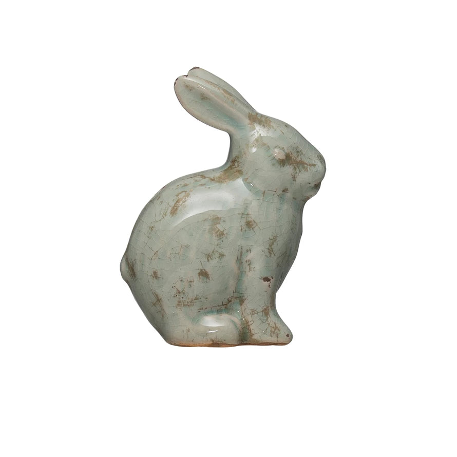 Distressed Terracotta Rabbit- Aqua/Wht