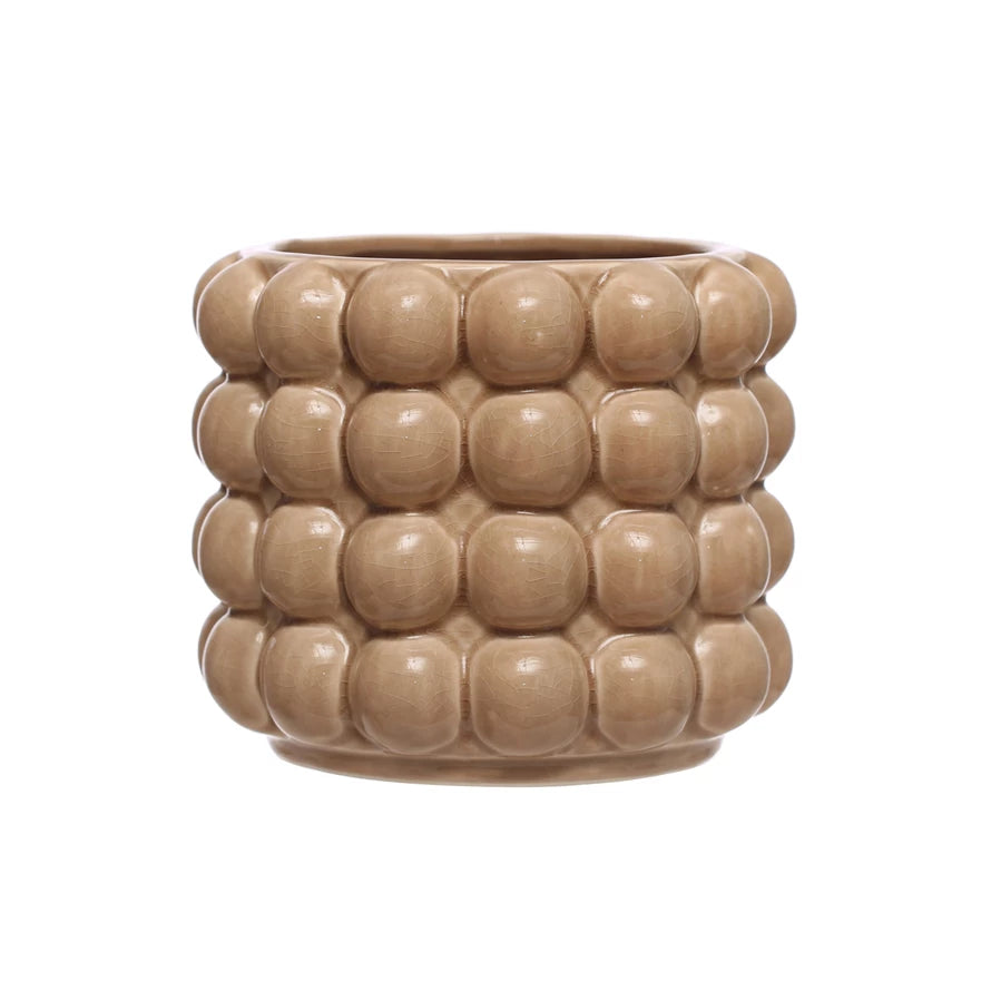 Stoneware Planter Raised Dots- Tan