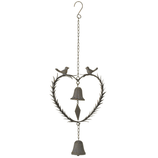Grey Heart Love Birds Windchime