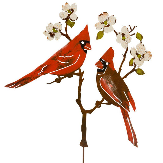 Cardinal On Dogwood Metal Stake