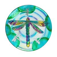 18" Fluttering Dragonfly Pond Glass Birdbath