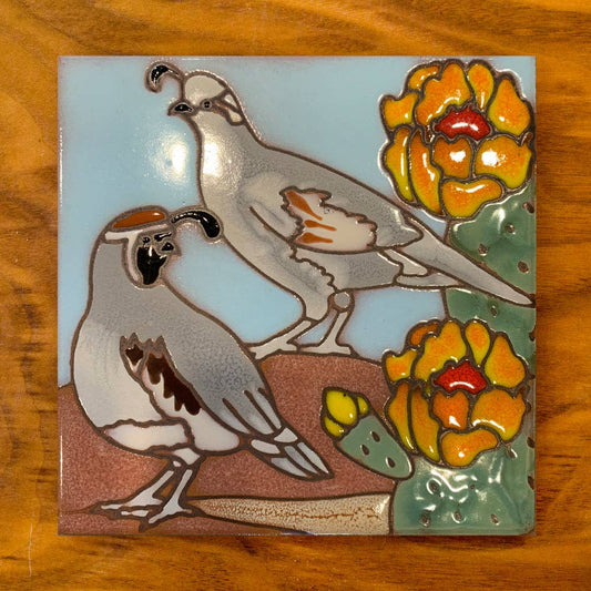 Artist Made Tile-Quail & Poppy