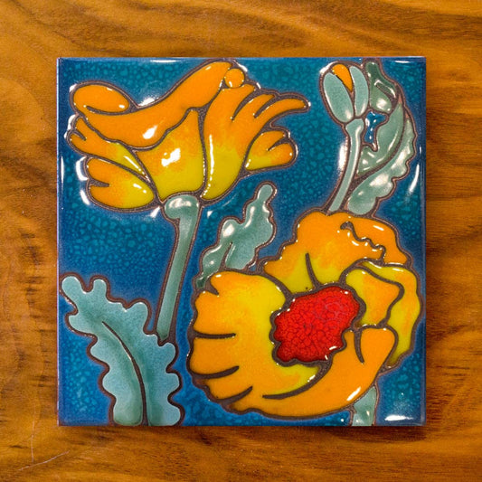 Artist Made Tile-Desert Poppy Bloom