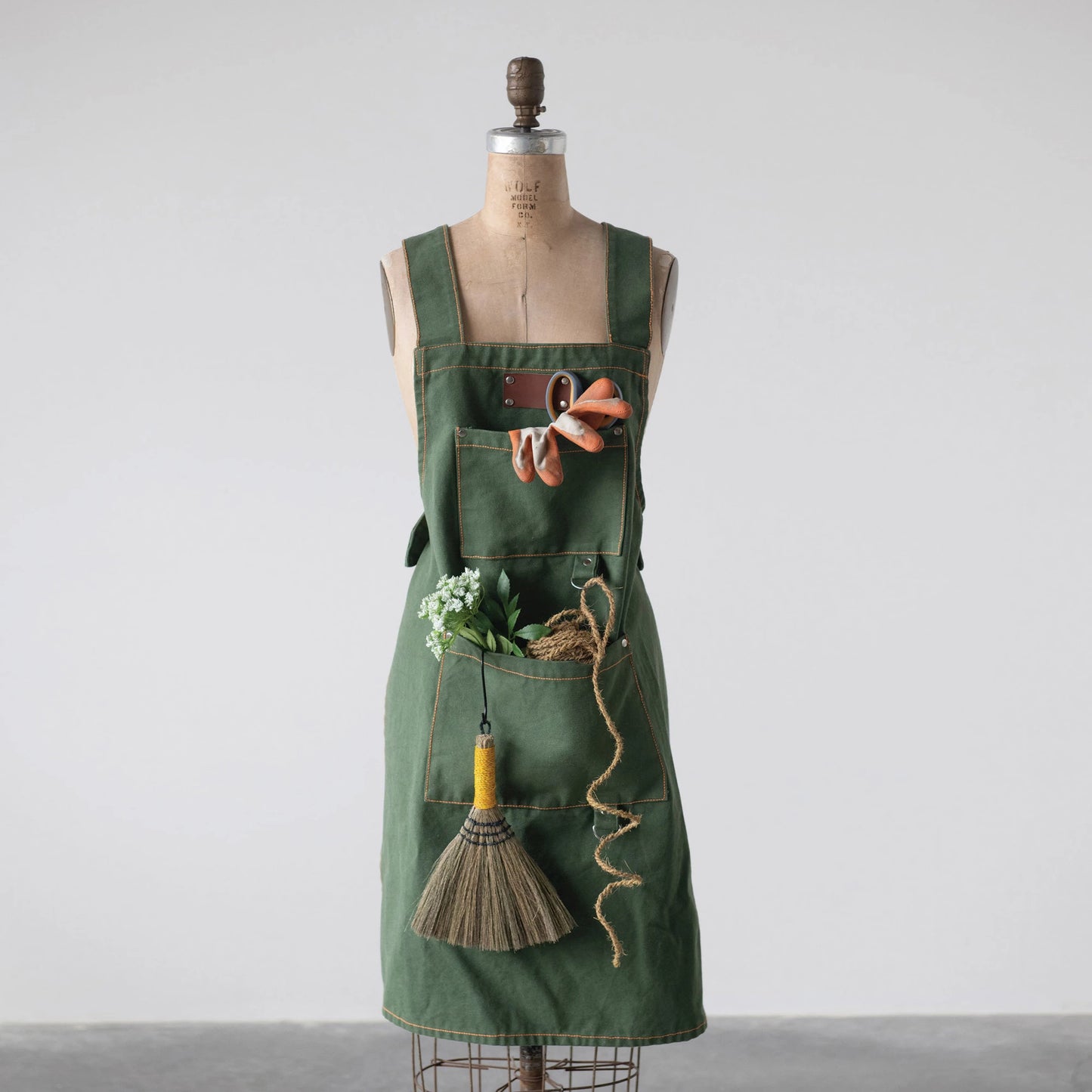 Cotton Canvas Xback Apron- Green