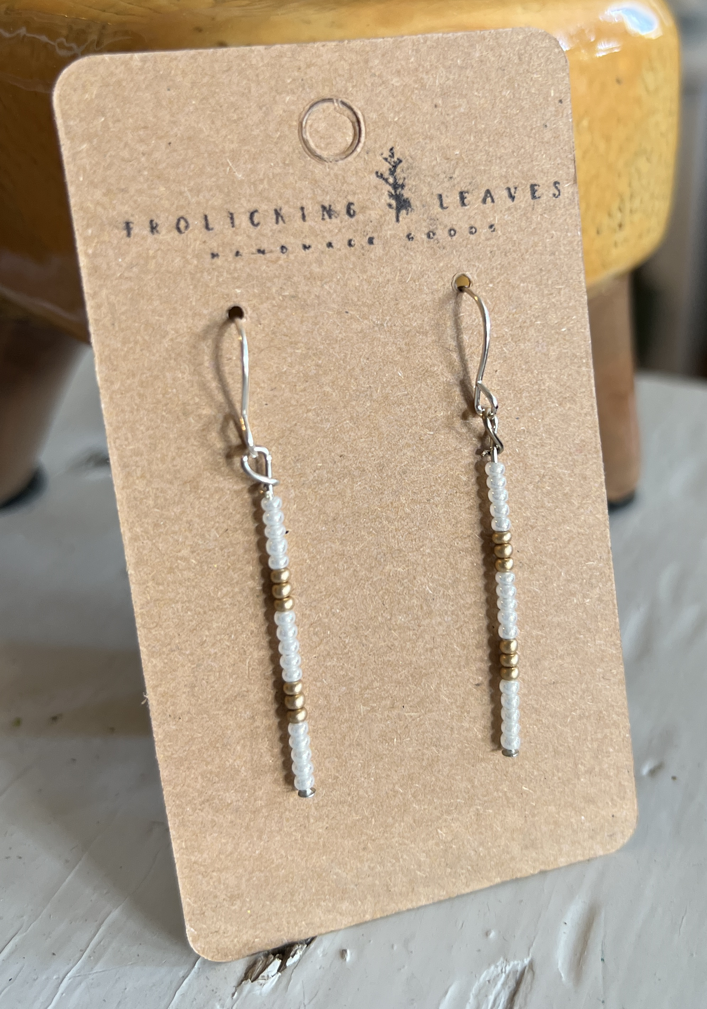 Champagne and White Beaded Earrings