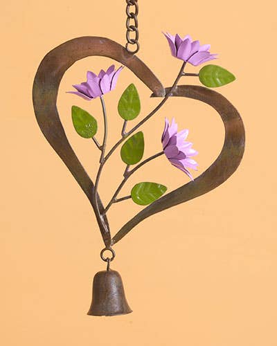 Painted Flowers Heart Bell